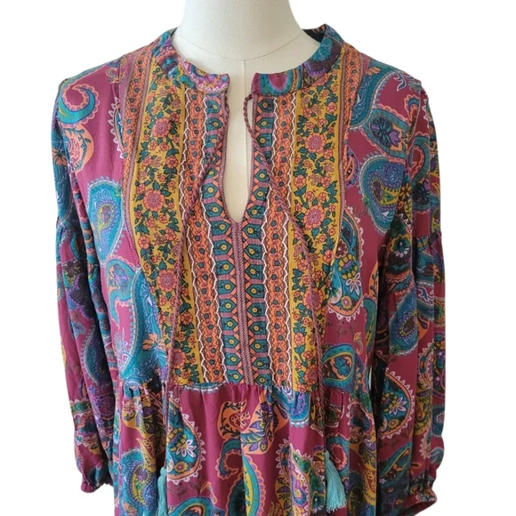 World‎ Market Berry Pink Paisley Print Midi Length Dress Size SM-M - Picture 3 of 6